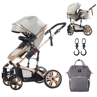 Teknum 3 in 1 stroller - Grey + Sunveno Diaper Bag - Grey + Hooks